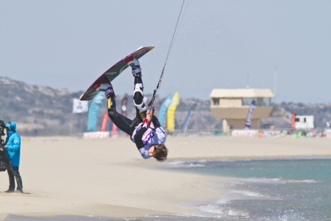 5 Times World Champ Aaron Hadlow put up a good fight, but was no match for Marc Jacobs. Photo: James Boulding