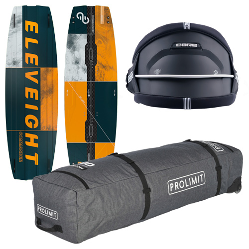 Commander Twin Tip by Eleveight, CORE's all-new Link harness, or an ultra-light board bag from Prolimit