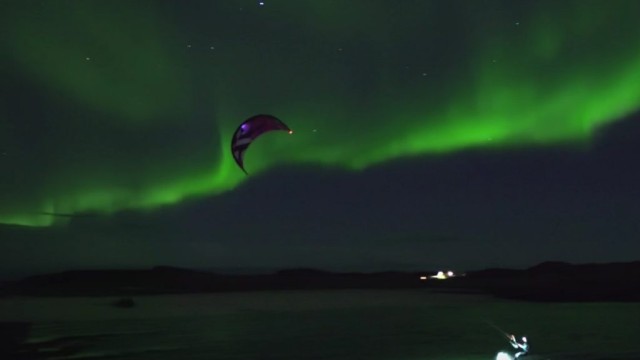 Kiting under the Northern Lights in Tromsø, Norway