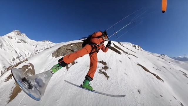 Huge Flying day In Switzerland by kite ( 2 days 10.000hm ) snowkiting paragliding