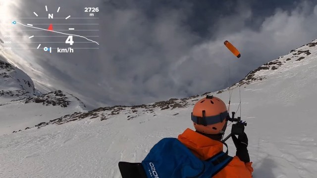 Snowkiting Speedfly run by kite near Davos