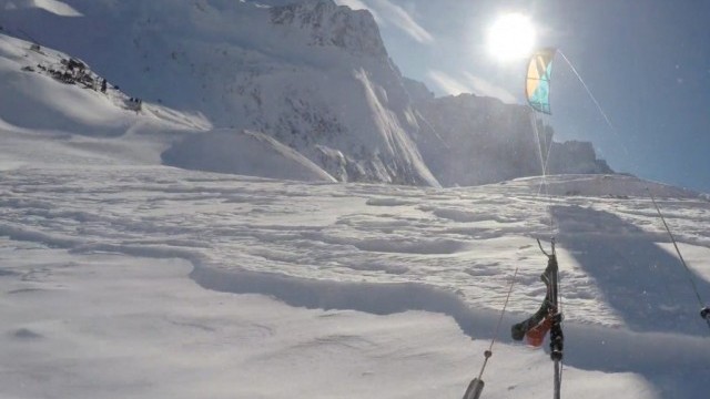 POV snowkite up mountain #1 - 2017 winter season