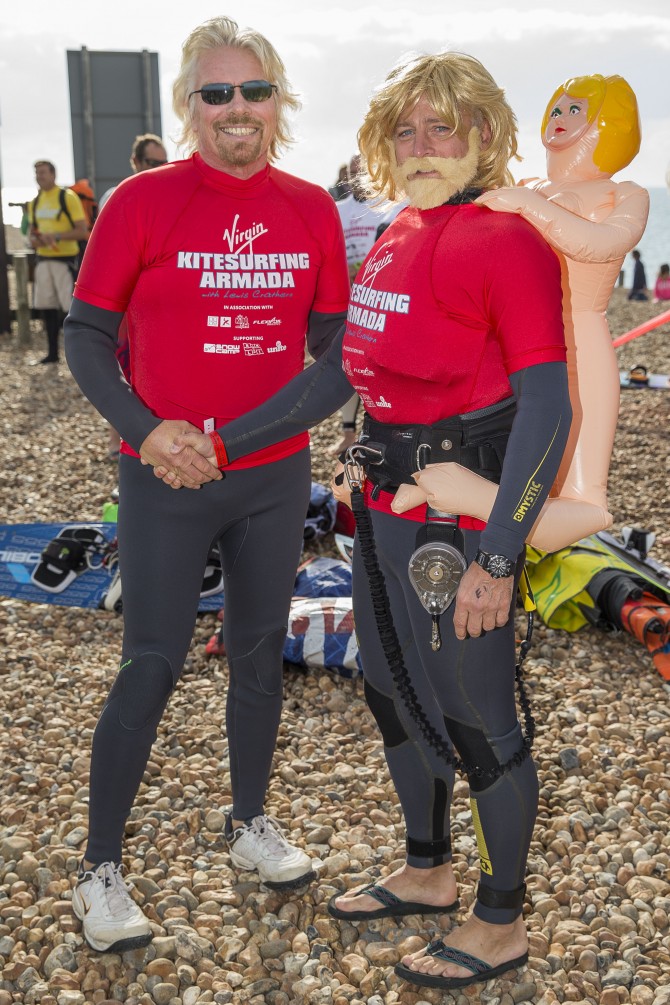 Sir Richard Branson with kite surfer Tom Wilson.