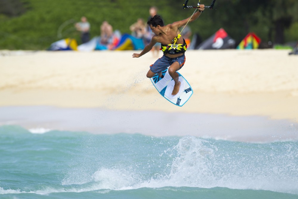 Kai Lenny with a big strapless boost on the Naish Skater.