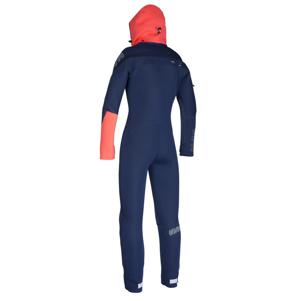 The ENVEE dry suit has drylock zippers and latex cuffs to keep warmth in and weather out.