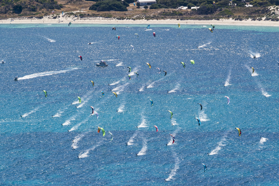 Aerial - kiters launch off Rottnest credit Peta North
