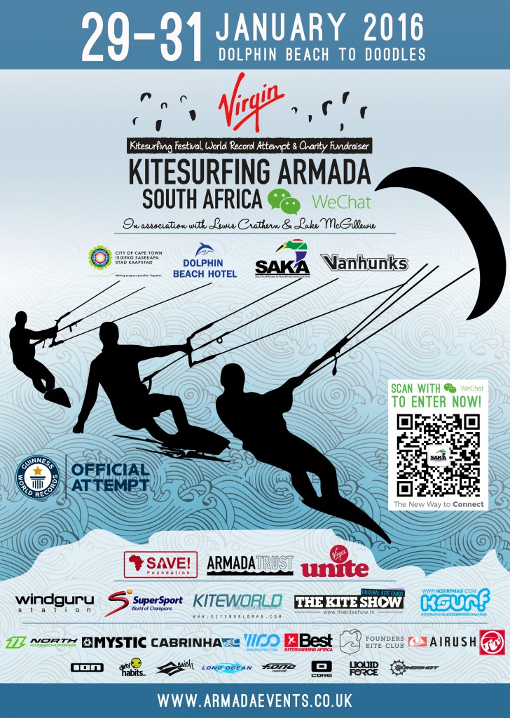 The Virgin Kitesurf Armada will parade from Dolphin Beach to Doodles in Cape Town.