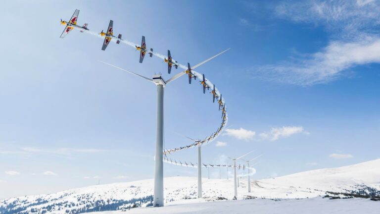 High Speed Slalom Flying Through a Wind Farm