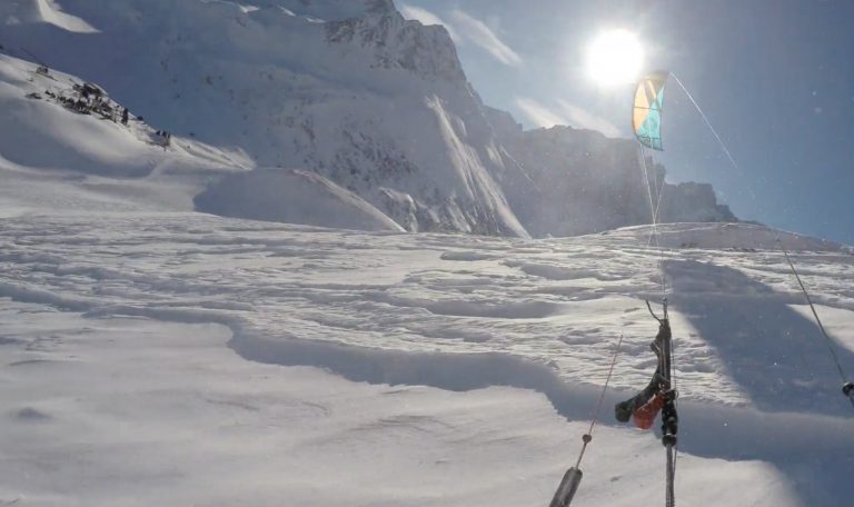 POV snowkite up mountain #1 - 2017 winter season