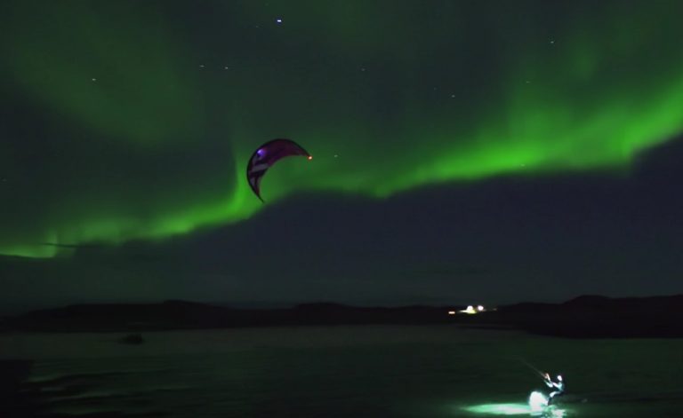 Kiting under the Northern Lights in Tromsø, Norway