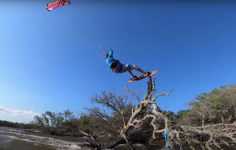 Kitesurfer getting trashed