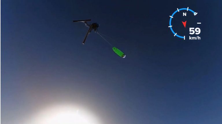 Snowkiting at the edge in the Swiss mountains at Calanda