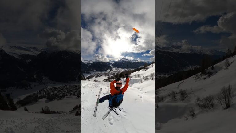 Huge Flight by Kite through channel/trees( snowkiting / speedflying )