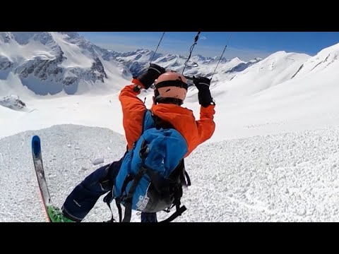 Flying with kite over a huge avalance at a new kitespot east of San Bernadino / snowkite