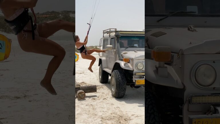 Beachstart of a crazy Kitegirl! Jump from a car!